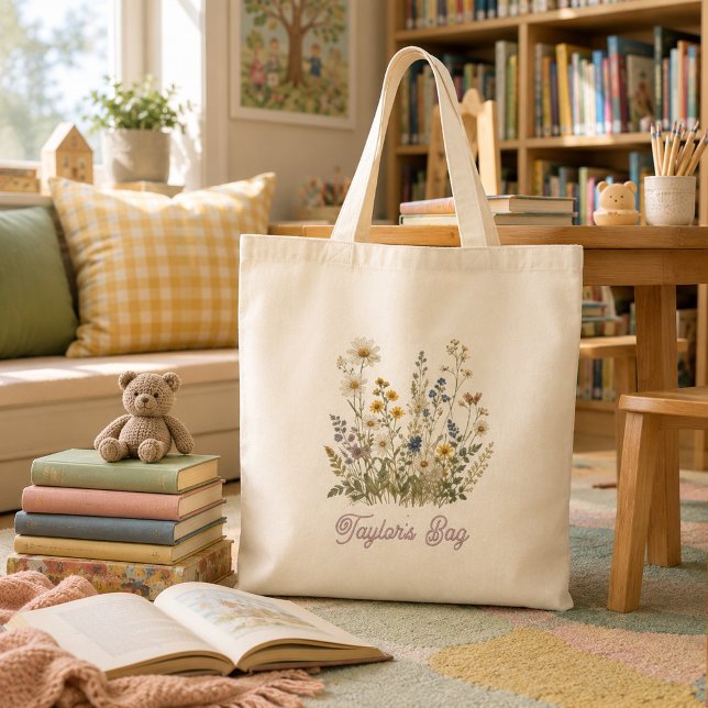 Tote Bag Nom de prairie de fleurs sauvages délicates (Créateur téléchargé)
