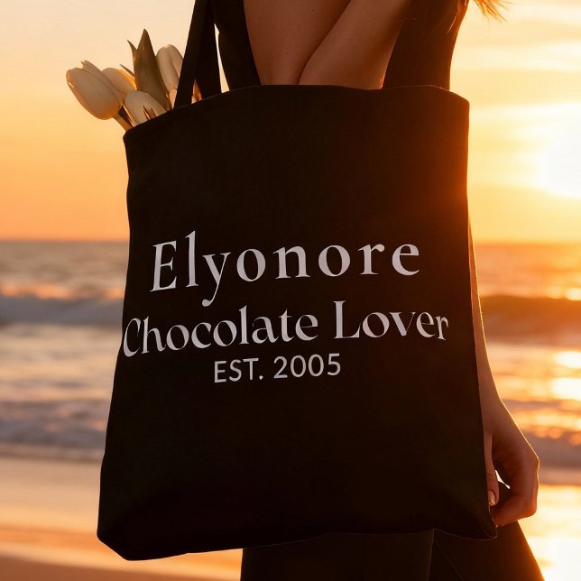 Tote Bag Nom de script blanc amateur de chocolat établi (Créateur téléchargé)