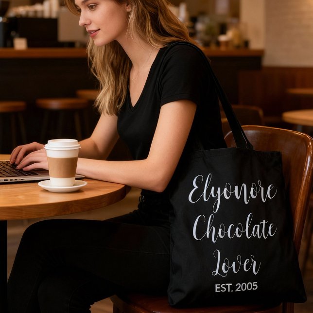 Tote Bag Nom de script blanc amateur de chocolat établi (Créateur téléchargé)