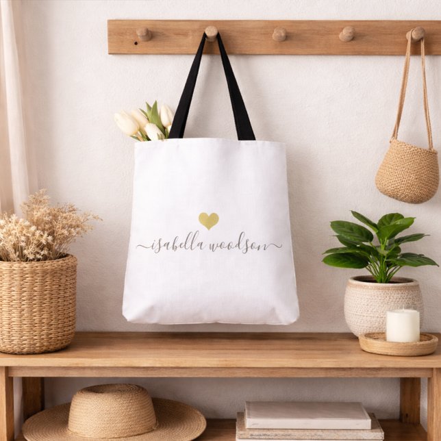 Tote Bag Nom de script Cœur d'Or Moderne  (Créateur téléchargé)