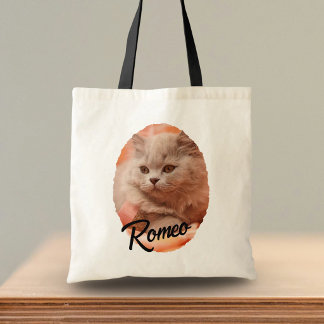 Tote Bag nom de script de photo de chat mignon