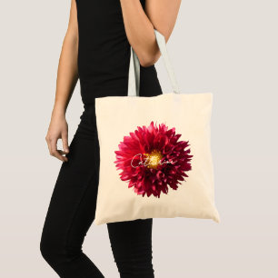 Tote Bag Nom de script de photo de fleur de dahlia de Bourg