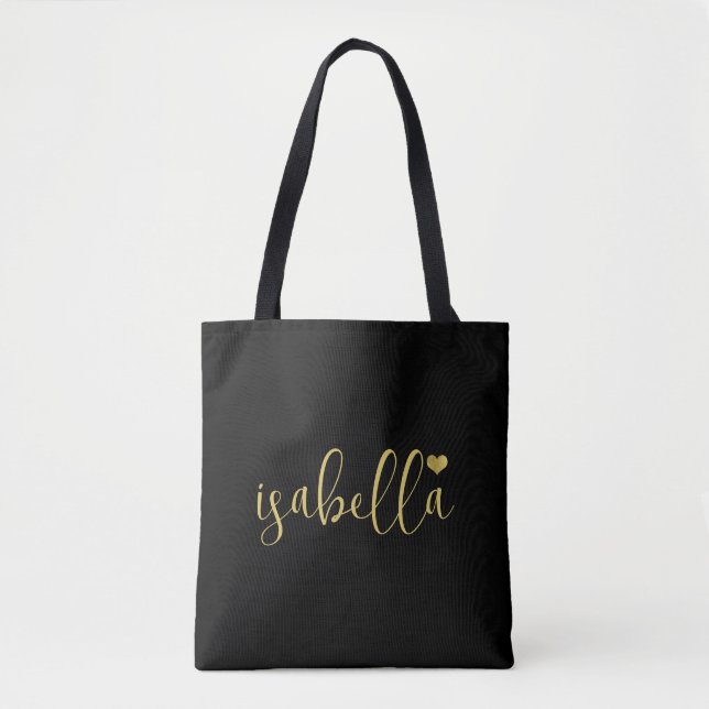Tote Bag Nom de script doré personnalisé pour demoiselle d' (Devant)