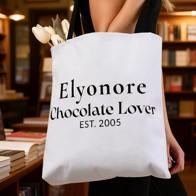 Tote Bag Nom de script noir amateur de chocolat établi (Créateur téléchargé)