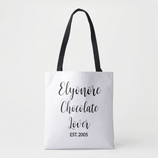 Tote Bag Nom de script noir amateur de chocolat établi (Devant)