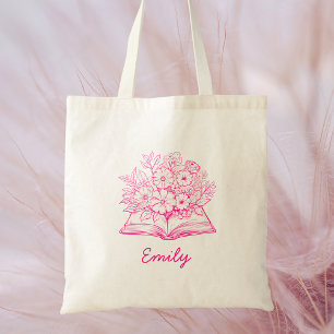 Tote Bag Nom de script rose stylé tendance 