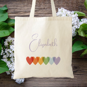 Tote Bag Nom de script tendance arc-en-ciel coloré de fille