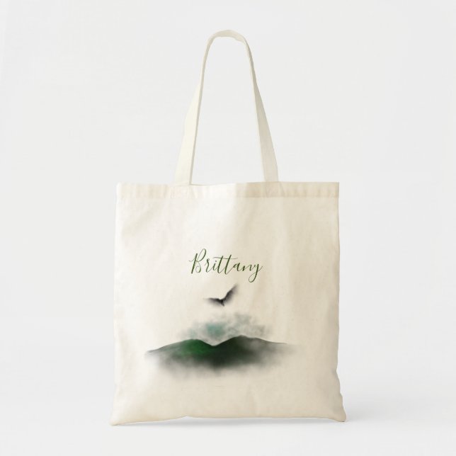 Tote Bag Nom de signature personnalisé Aquarelle verte (Devant)