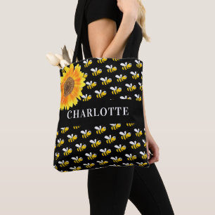 Tote Bag Nom de tournesol des abeilles noires