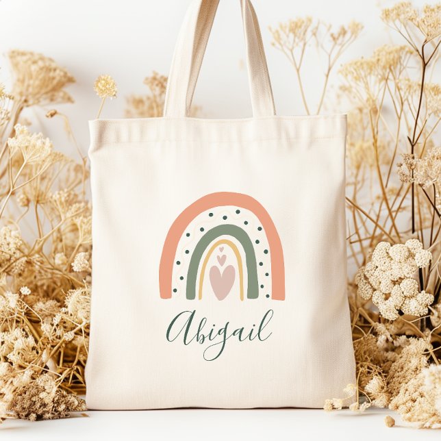 Tote Bag Nom d'enfant Bohème Arc-en-ciel Cœur Tons Terre (Créateur téléchargé)