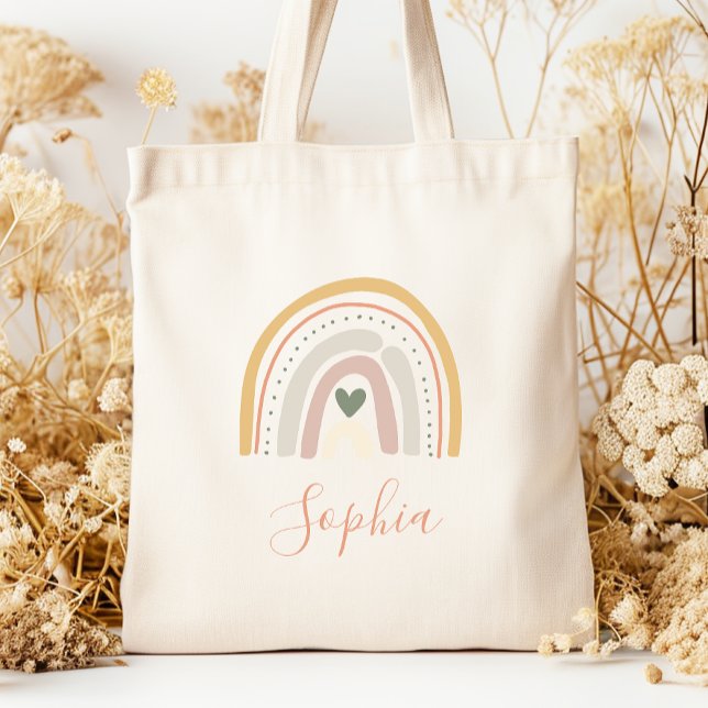 Tote Bag Nom d'enfant Boho Pastel Tons Terre (Créateur téléchargé)