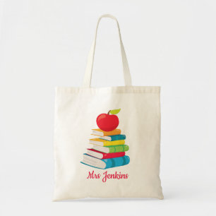 Tote Bag Nom d'enseignant personnalisé Livres Cadeau Apple