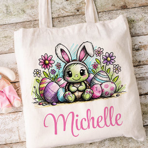 Tote Bag Nom des enfants de Pâques Filles Tortue lapin