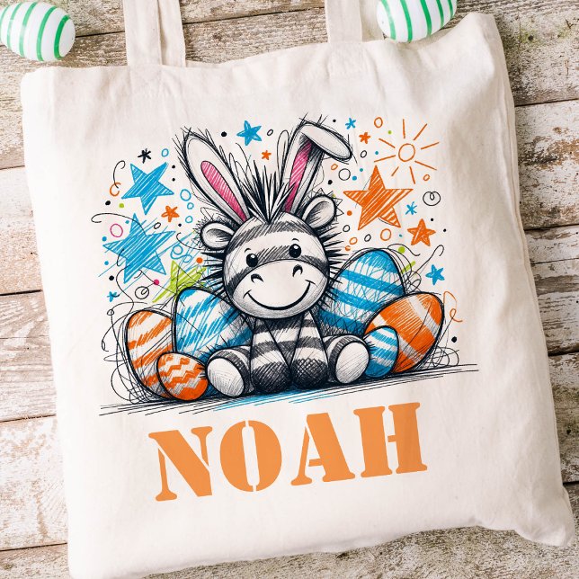 Tote Bag Nom des enfants de Pâques Garçons Bunny Zebra (Boys Easter Tote)