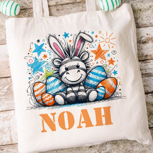 Tote Bag Nom des enfants de Pâques Garçons Bunny Zebra