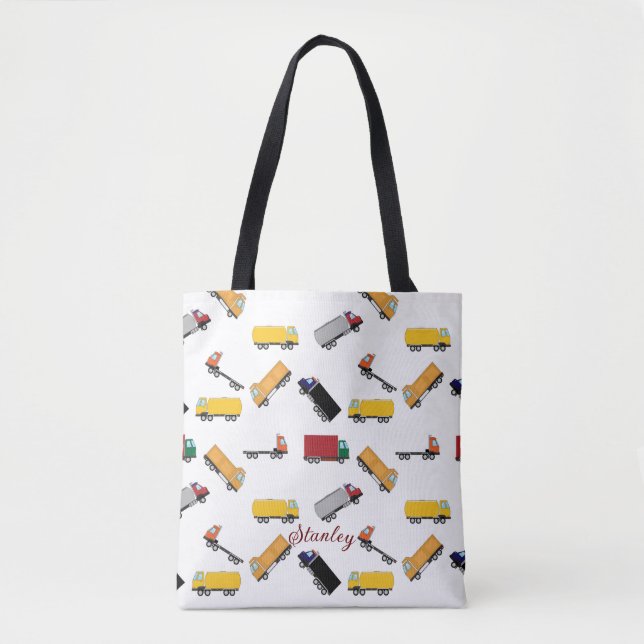 Tote Bag Nom des garçons blancs jaunes Camion personnalisé (Devant)