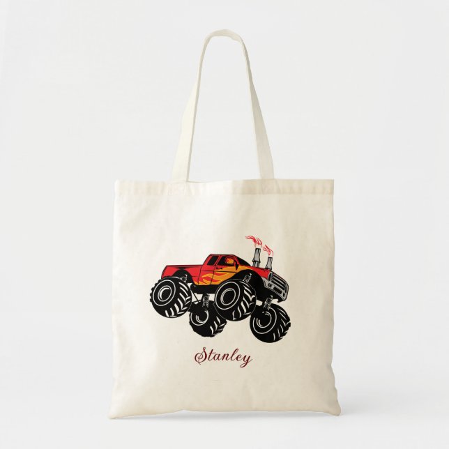 Tote Bag Nom des Garçons Noirs Rouges - Camion Monster Pers (Devant)