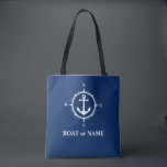 Tote Bag Nom du bateau Ancre nautique Boussole Marine Bleu<br><div class="desc">Sac fourre-tout bleu marine élégant avec votre nom personnalisé, nom du bateau ou autre texte souhaité. Dispose d'un ancre et d'une boussole nautiques conçus sur mesure. Customisez facilement la couleur de base pour correspondre à votre décoration ou à votre thème actuel. Idéal pour les vacances, les achats et les voyages....</div>