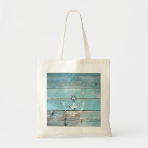 Tote Bag Nom du bateau nautique Ancre Bois rustique