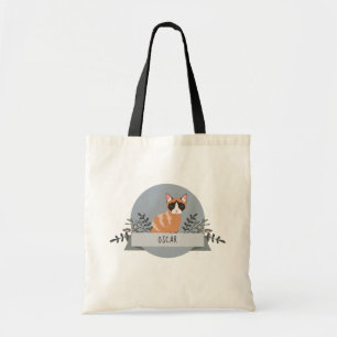 Tote Bag Nom du chat de carton mignon Dessin de chat floral