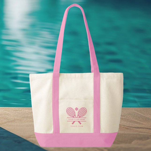 Tote Bag Nom du club de sport Équipe de tennis Pink Swag (Lawn Tennis Rackets Motif Pink Logo and Handles Tote Bag)