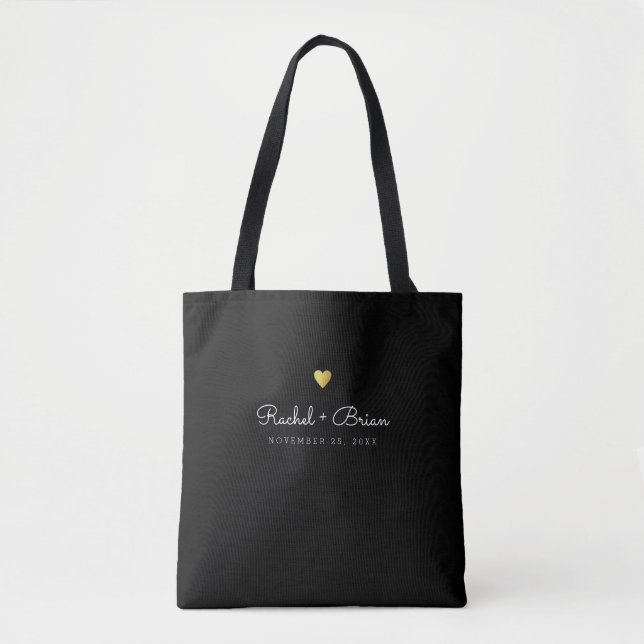 Tote Bag nom du couple / mariée & marié sur noir (Devant)