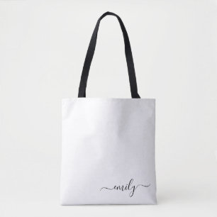 Tote Bag Nom du monogramme blanc noir moderne