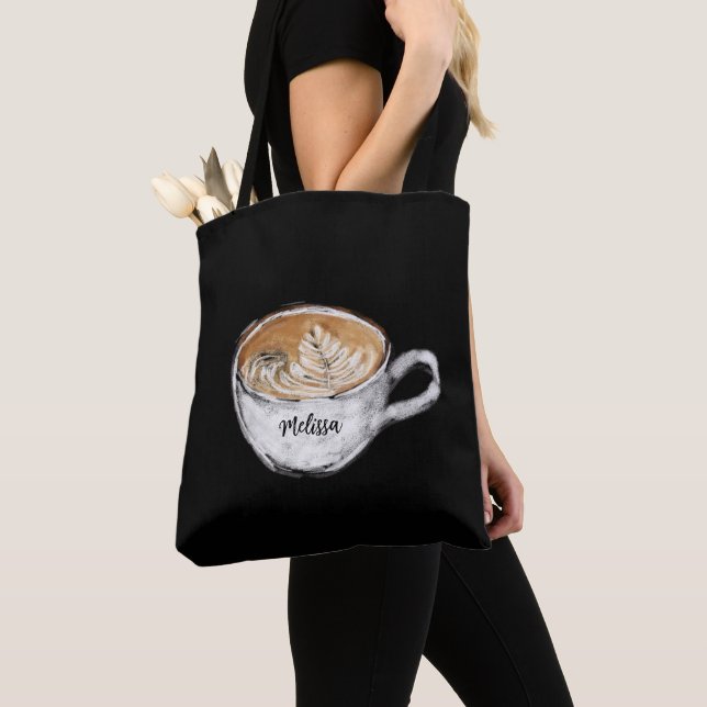 Tote Bag Nom du monogramme Cappuccino noir (De près)