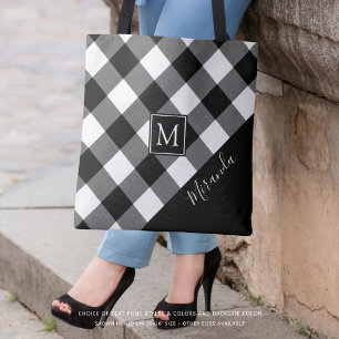 Tote Bag Nom du monogramme de contrôle du bison noir et bla