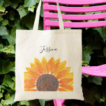 Tote Bag Nom du monogramme de tournesol jaune personnalisé<br><div class="desc">Monogramme de tournesol jaune Nom Sac fourre-tout personnalisé. Ce sac fourre-tout fleuri est décoré d'un tournesol jaune aquarelle. Vous pouvez le customiser avec votre nom ou monogramme. Aquarelle originale © Michele Davies.</div>