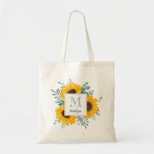 Tote Bag Nom du monogramme de tournesol personnalisé