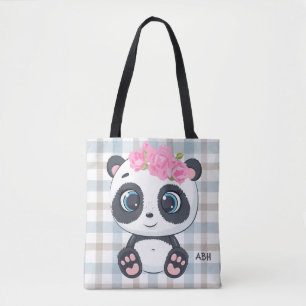 Tote Bag Nom du monogramme floral rose Panda Cute
