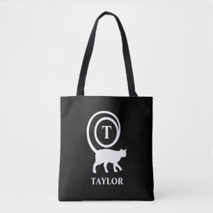 Tote Bag Nom du monogramme Kitty initial Chat Lover noir bl