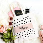 Tote Bag Nom du monogramme moderne | Points rose et noir Pa<br><div class="desc">Nom du monogramme moderne | Points rose et noir Pastel</div>