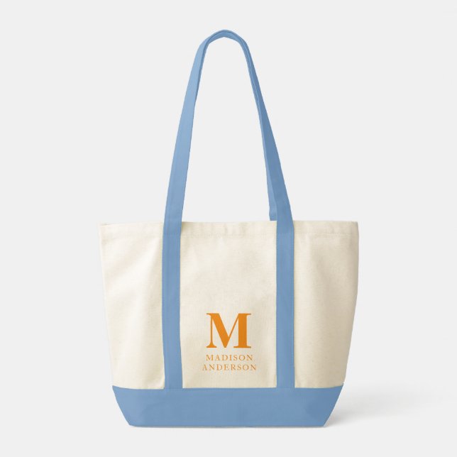 Tote Bag Nom du monogramme personnalisé orange (Dos)
