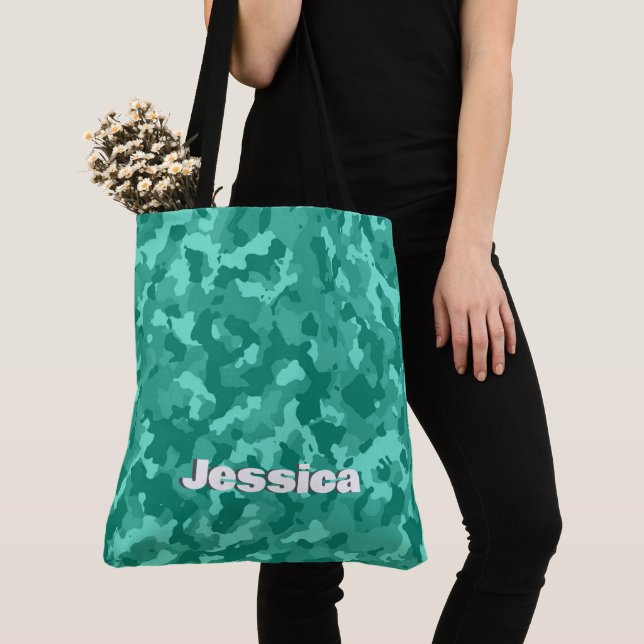 Tote Bag Nom du monogramme sur Camion vert | (De près)