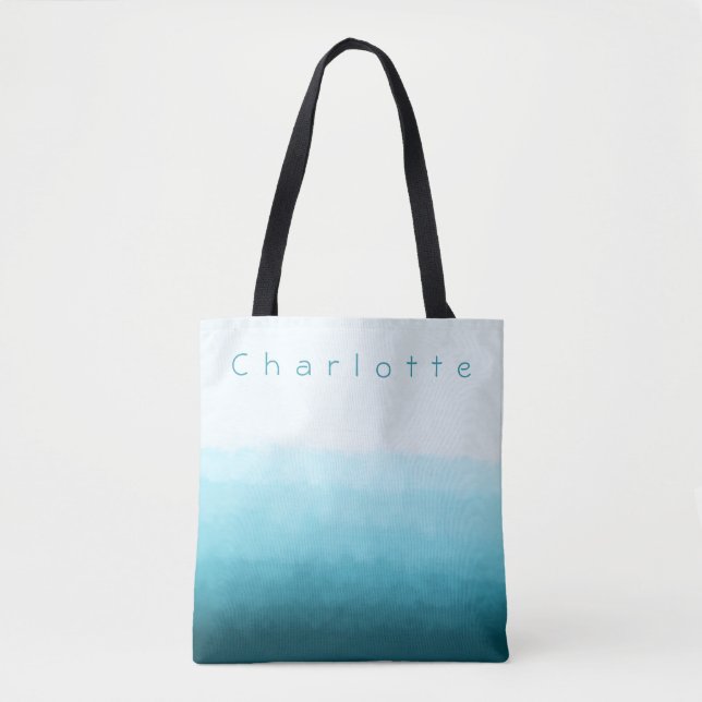 Tote Bag Nom du monogramme Turquoise Green Blue Ocean Ombre (Devant)