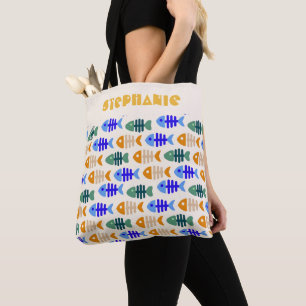 Tote Bag Nom du Motif d'os de poisson à deux tons