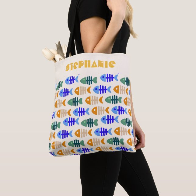 Tote Bag Nom du Motif d'os de poisson à deux tons (De près)