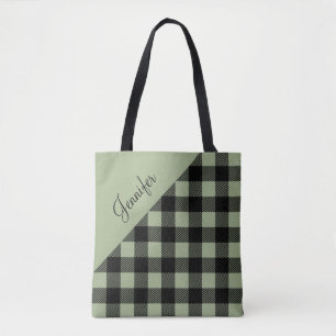 Tote Bag Nom du Motif moderne Sage Vert Plaid