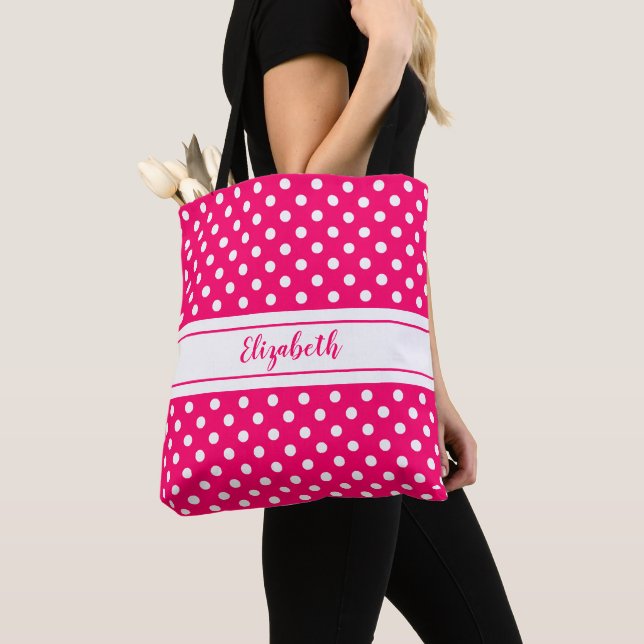Tote Bag Nom du Motif Pointe rose blanc (De près)