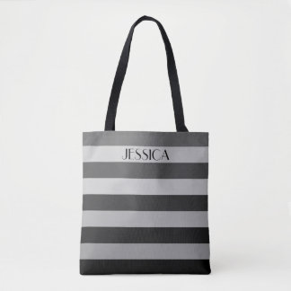 Tote Bag Nom du Motif rayé gris élégant