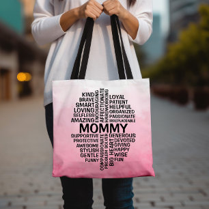 Tote Bag Nom du nuage de mot maman Pink Ombre