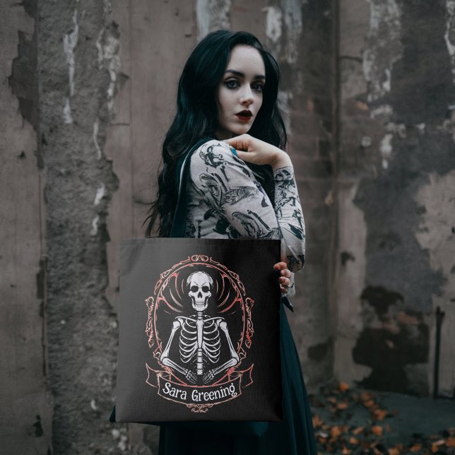 Tote Bag Nom du squelette Horreur gothique Goth crâne noir  (Créateur téléchargé)