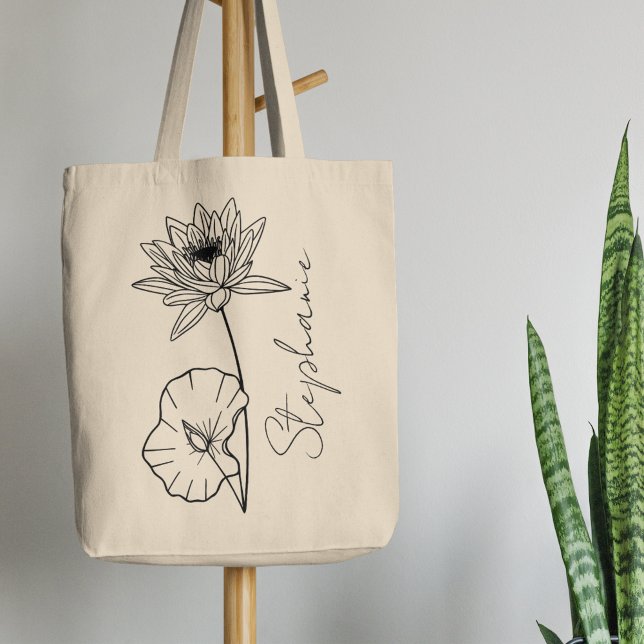 Tote Bag Nom élégant de lotus de fleur de mois de naissance (Créateur téléchargé)