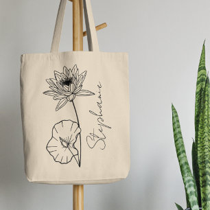 Tote Bag Nom élégant de lotus de fleur du mois de naissance