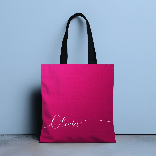 Tote Bag Nom élégant en calligraphie blanc avec reflets ros (Créateur téléchargé)