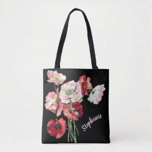 Tote Bag Nom élégant en écriture cursive Art aquarelle Coqu