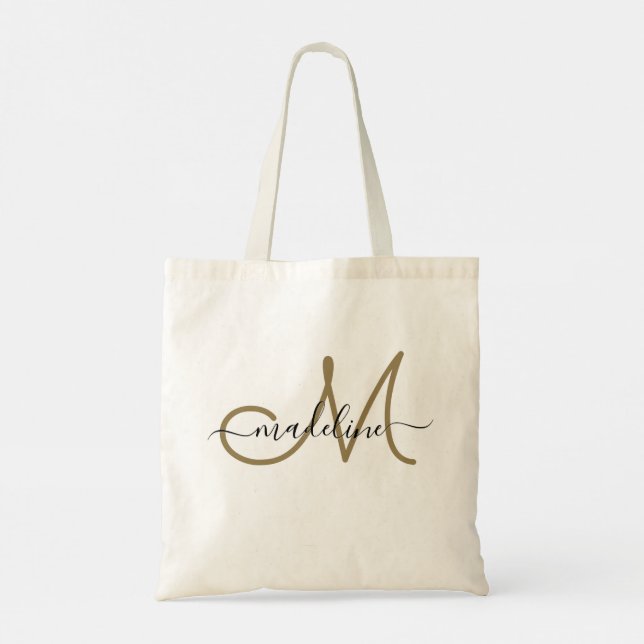 Tote Bag Nom élégant en monogramme écriture moderne tendanc (Dos)