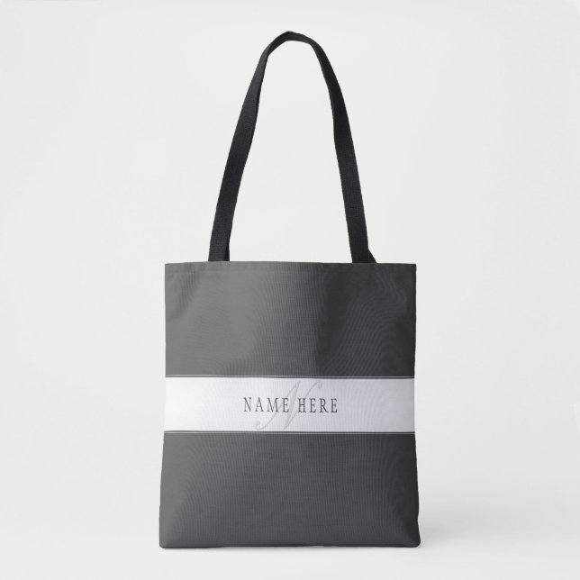 Tote Bag Nom élégant et monogramme | Gris foncé et clair (Devant)